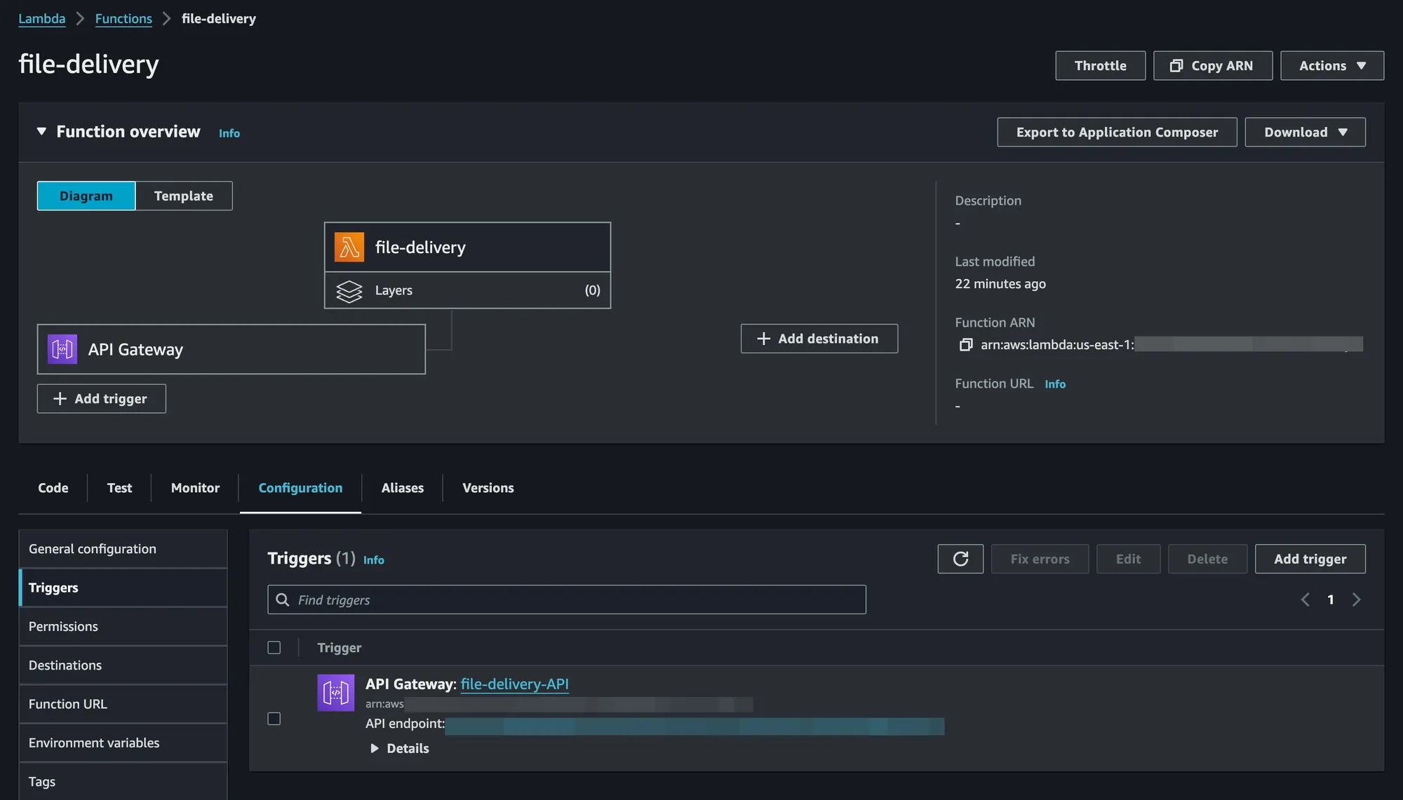 API Gateway stages navigation.