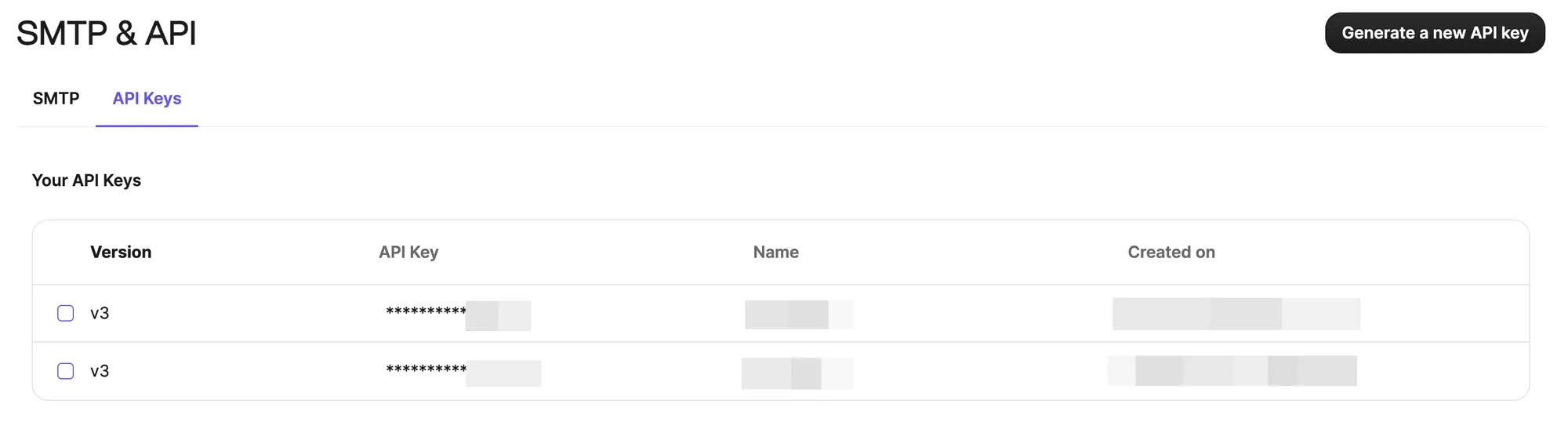 Brevo API key generation page.