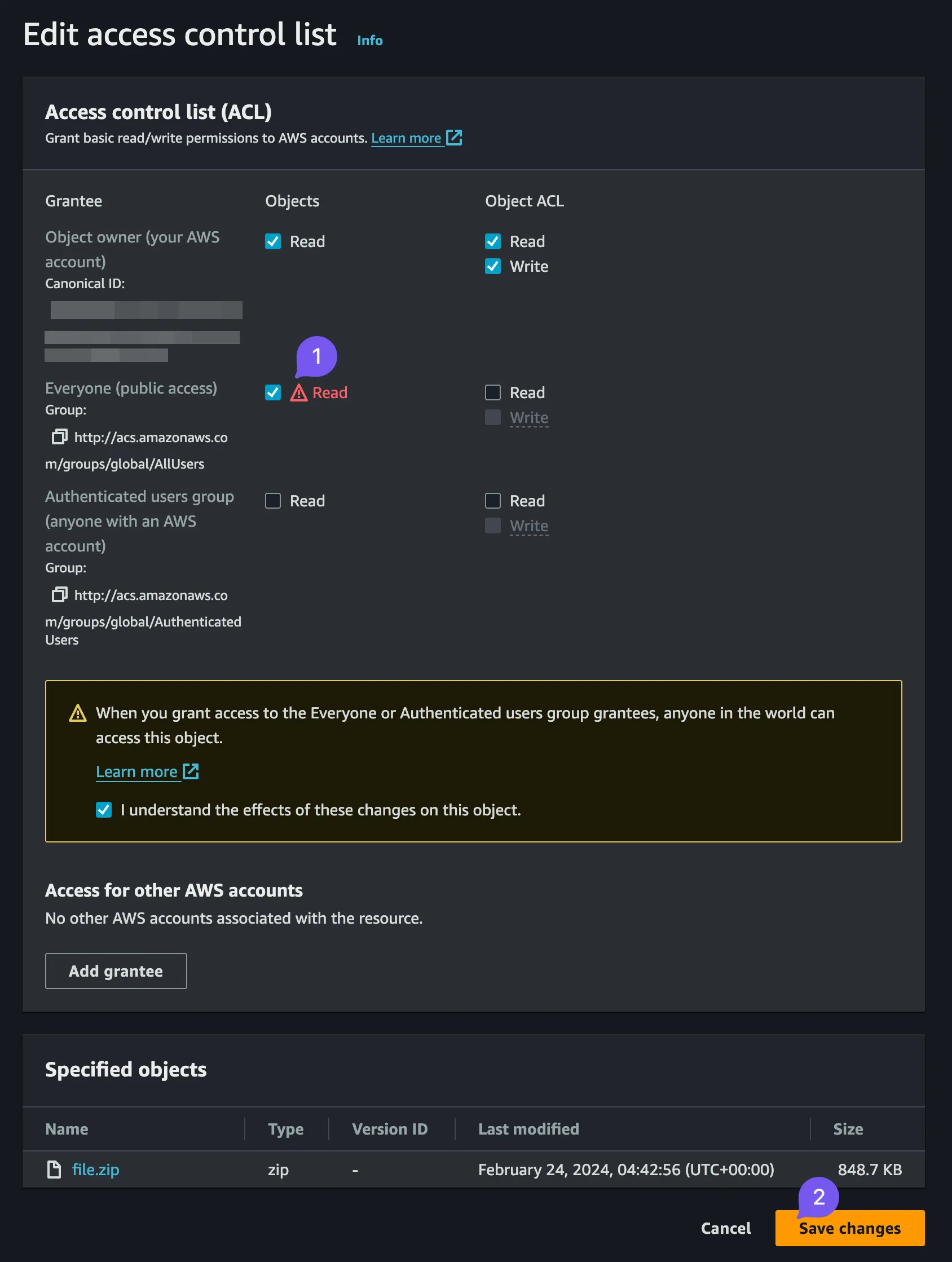 File public access settings