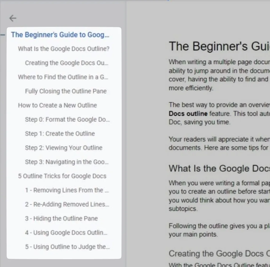 Google Docs Document Outline