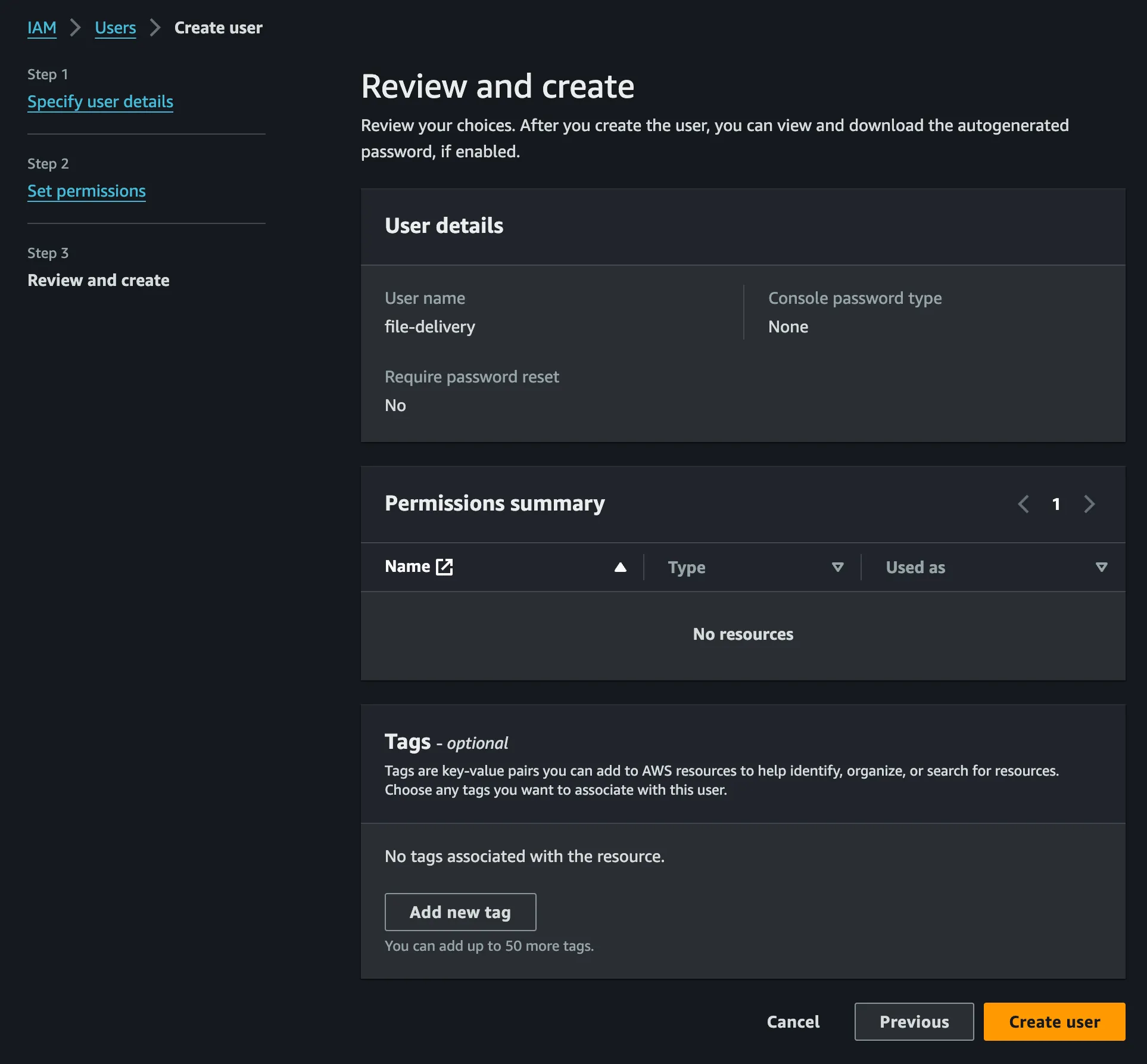 IAM user creation step 4