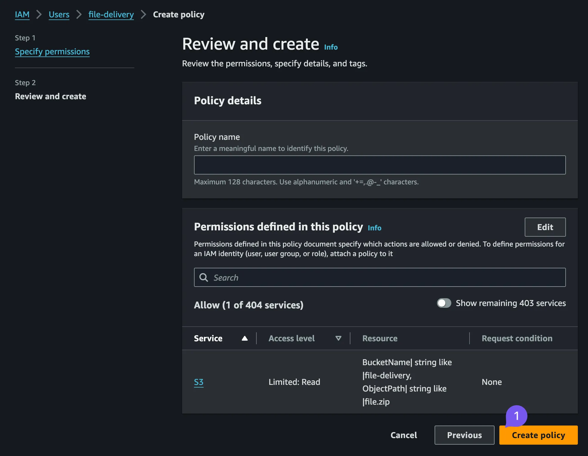 IAM user creation step 8