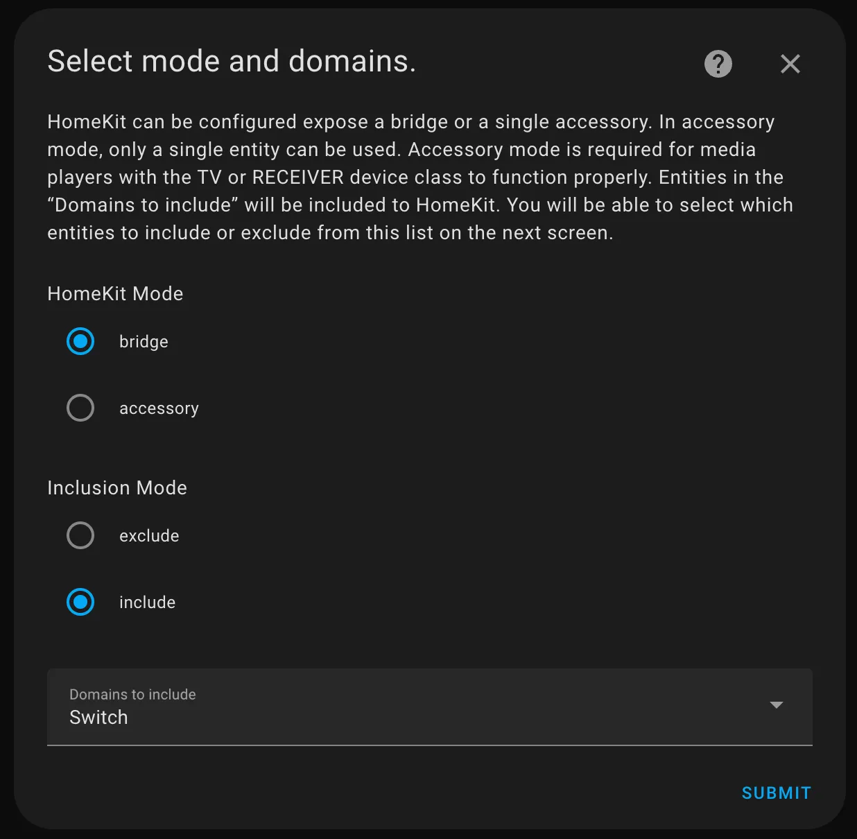 HomeKit Bridge Integration step 5