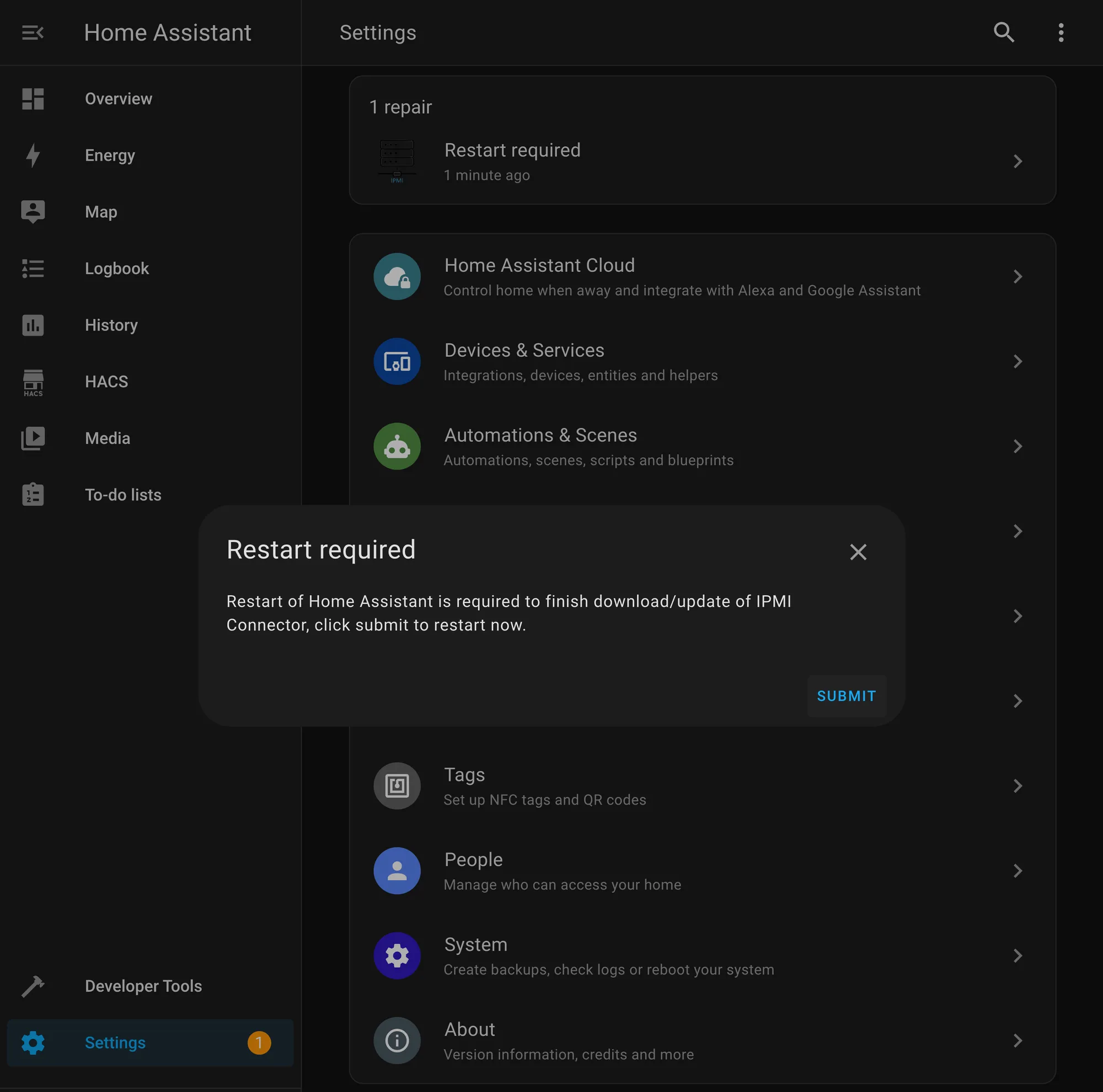 IPMI Connector installation dialog