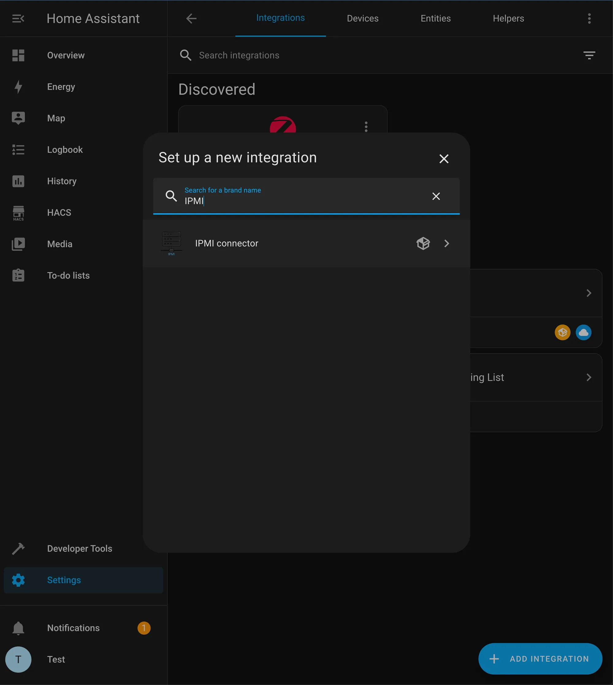 IPMI Connector in Home Assistant Integrations