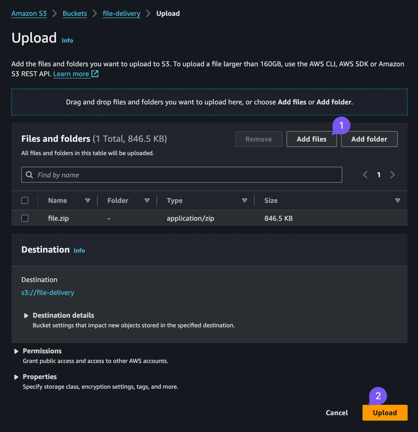 S3 file upload step 1