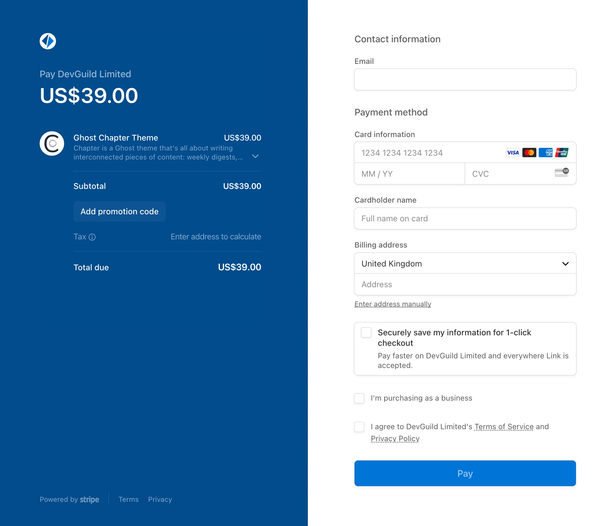 Starting point - Stripe payment flow