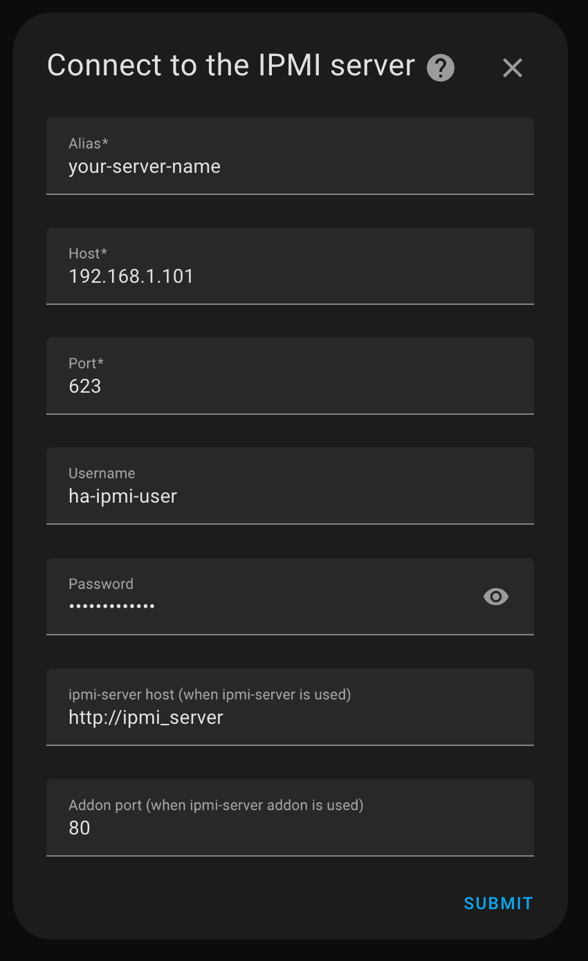 A screenshot of the IPMI Configurator configuration window with fields pre-filled as instructed prior.