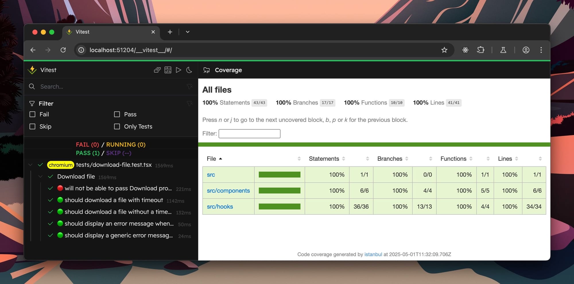 Testing file download in Vitest Browser Mode